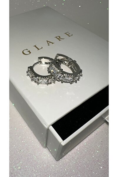 GLARE JEWELRY CO Lüks Pırlanta Modeli Baget Zirkon Taşlı Çelik Halka Küpe