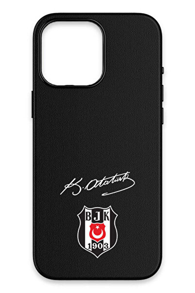 Beşiktaş iPhone 16 Pro Max Uyumlu Arma Atatürk İmza Deri Magsafe Lisanslı Tel...