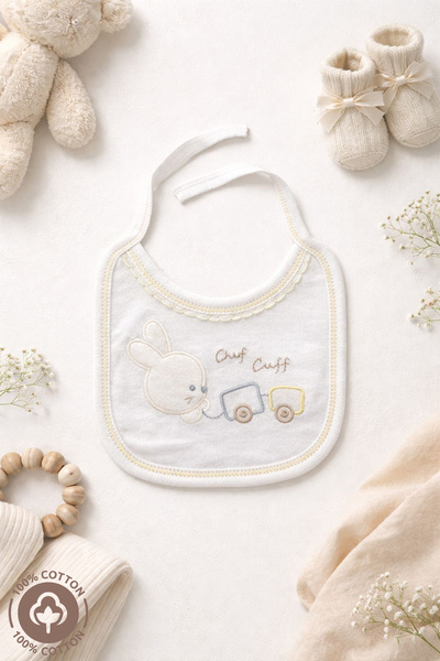 Miniel Unisex Baby 100% Organic Cotton Embroidered Baby Drool & Feeding Bib