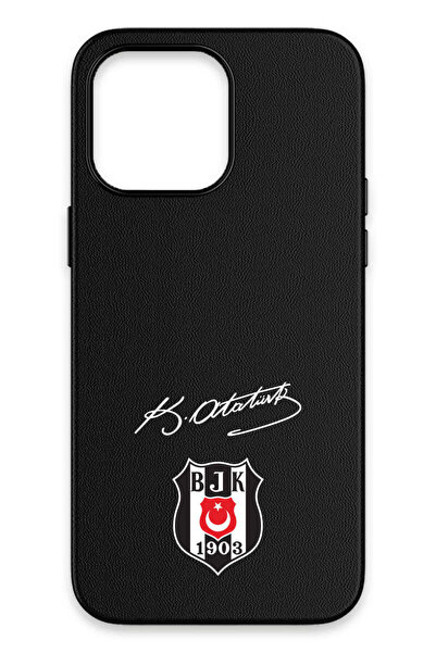 Beşiktaş iPhone 14 Pro Max Uyumlu Arma Atatürk İmza Deri Magsafe Lisanslı Tel...