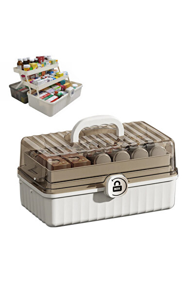 NEXTLY Cutie de depozitare, 3 niveluri, portabilă, 33x19x17cm, albă