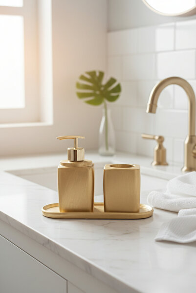 TırtılStore Mermer Desen Beton Yapımı Banyo Seti Sıvı Sabunluk Diş Fırçalığı ...