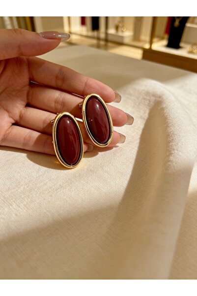 Minimalist Gold Çerçeveli Ekru Kare Çelik Küpe