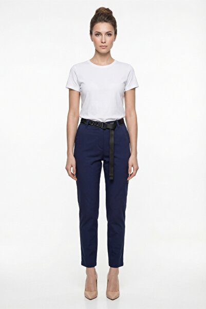 EXİTLİNE Pantaloni slim de vară, albastru marin, cu buzunare și curea, pentru...