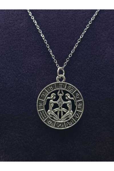 sarıyer silver Gemini Zodiac Steel Pendant and Chain Jewelry Classic Stoneles...