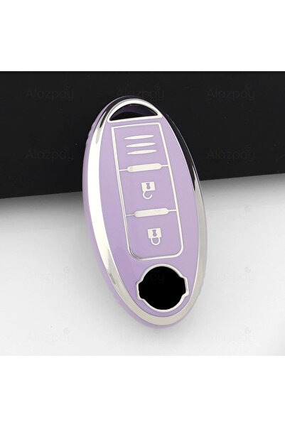 Alazpay غطاء مفتاح من مادة TPU ذو حافة فضية لسيارات نيسان جوك، قاشقاي، إكس-تر...
