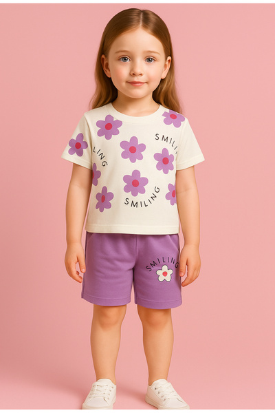 Melodikids طقم صيفي للفتيات بطباعة زهور من الأسفل والأسفل