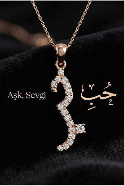 Roza Silver 925 Ayar Zirkon Taşlı Rose Hub (Aşk) Yazılı Gümüş Kolye