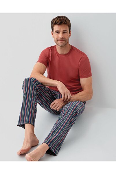 Arnetta Men's 100% Cotton Short Sleeve Pajama Set – Striped Bottom with Pocke...