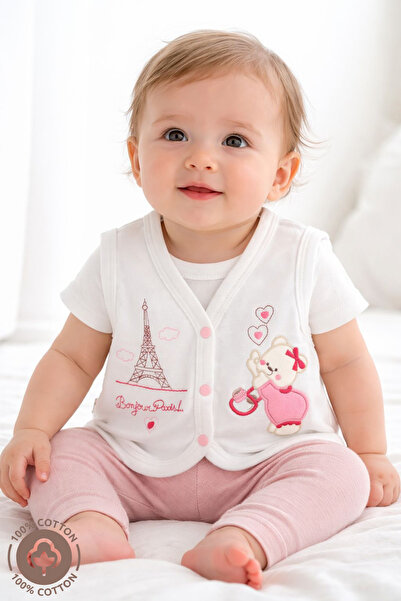 Miniel Unisex Baby Embroidered Organic Cotton Combed Cotton Baby Vest