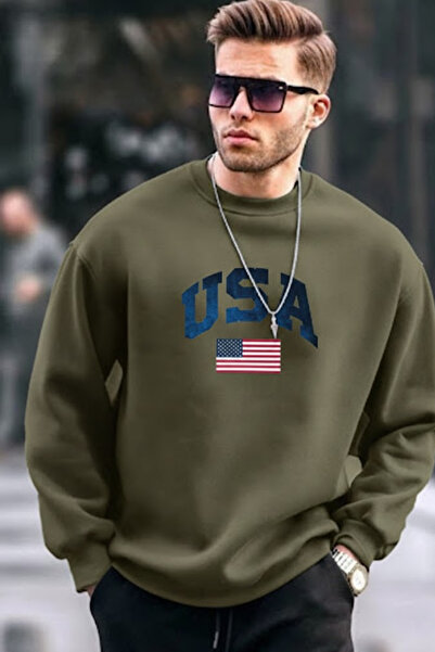 COMBİNE MİCHAİL Ανδρικό φούτερ Comfort Khaki με στάμπα USA