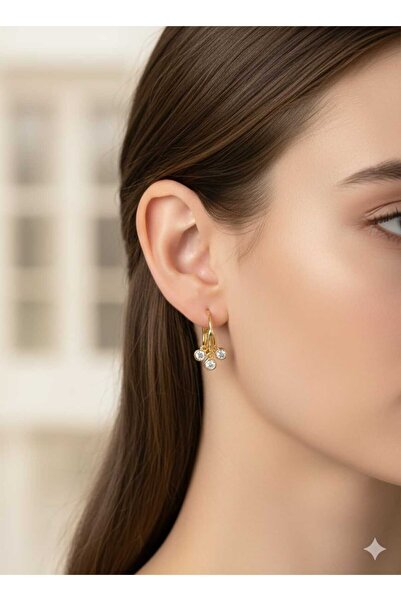 FOR YOU TAKI by Ezgi Women's Stone-Encrusted Gold Color Hoop Dangle Earrings