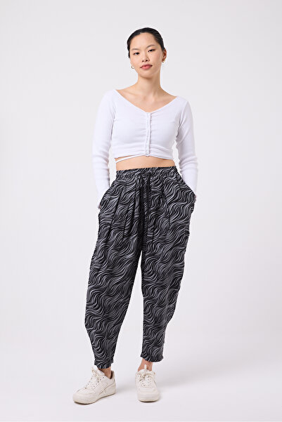 Superbluemexico Women's Street Style Printed Wrinkled Sports Baggy Trousers