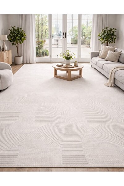 Merinos Rölyef Joy Krem Kaymaz Taban Halı Yolluk Kilim Büyük Ebatlar