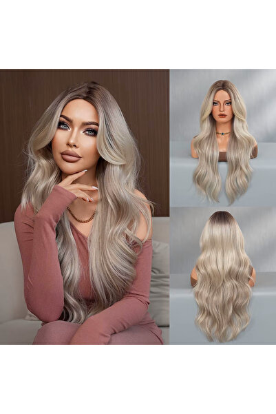 REMY HAİR Perçemsiz Ombreli Kahve Platin Uzun Peruk