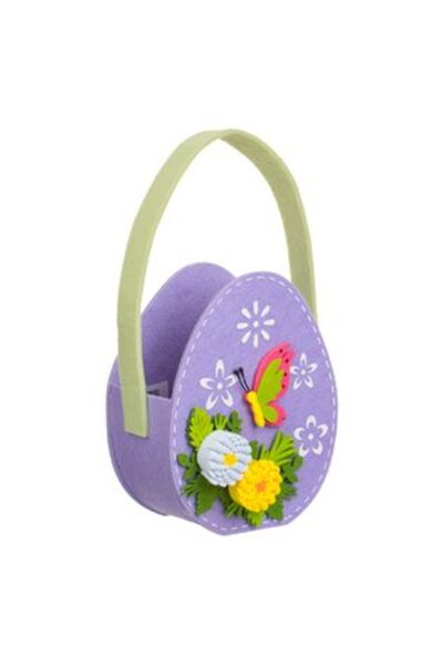 Jumbo Coș decorativ de Paște din fetru, decorat cu flori și fluturi 3D