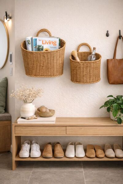 NEWNOW Nordica Knitted 2-Piece Wall Basket Set – Handmade, Hanging, Bohemian ...