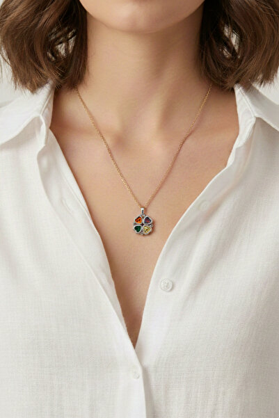 takimaster Women's Gold Plated Colorful Zircon Stone Four-Leaf Clover Necklace