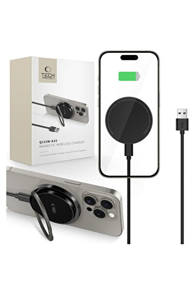 Tech-Protect USB-A to USB-C Cable Included Qi MagSafe and Stand 15W Black