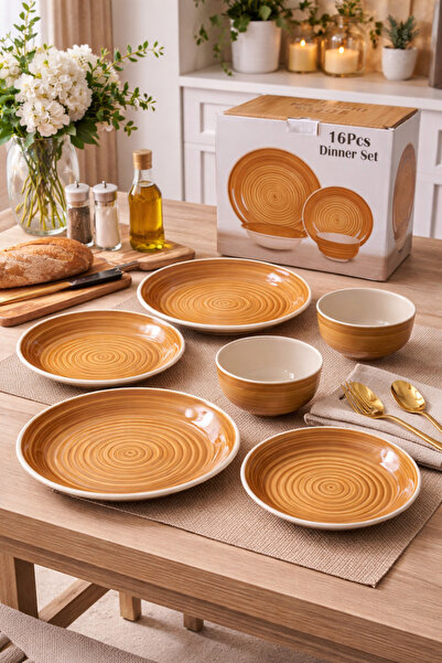 Living 16-Piece Ceramic Dinner Set with Modern Spiral Design