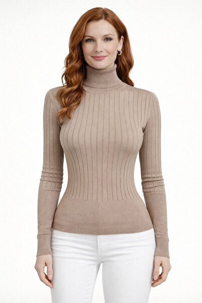 Neden Tekstil Turtleneck Ribbed Long Sleeve Knit Sweater