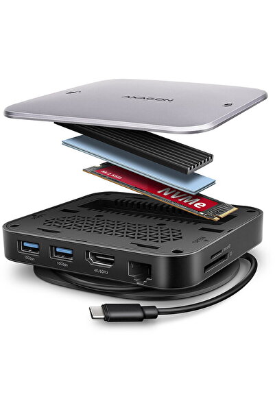 Axagon HMC-UFO, 10 Gbps, HDMI, USB-A, USB-C, PD 100 W, RJ-45, SD/mSD, audio