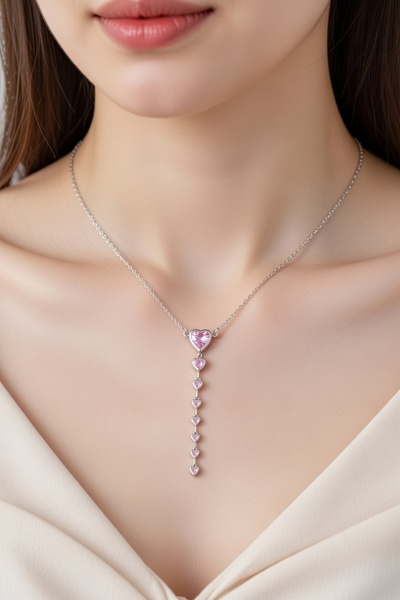 Jadem Gold 316L Steel Chain Gold Color Pink Heart Women's Necklace