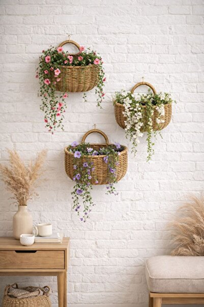 NEWNOW FloraWall Πλεκτή Τριπλή Ζαρντινιέρα Τοίχου – Διακοσμητικό Καλάθι Τοίχο...