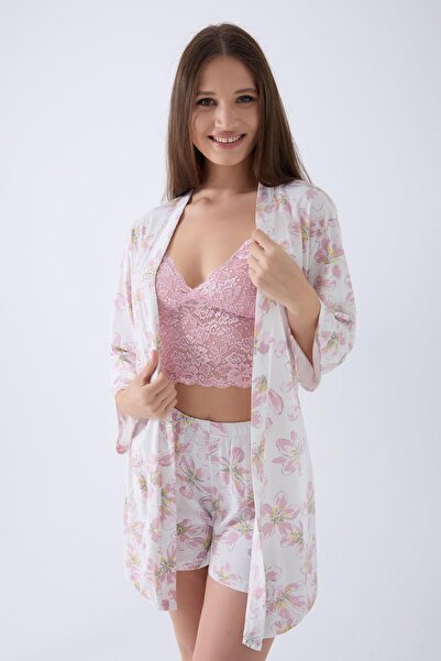 Arnetta Set de pijamale și halate pentru femei, 50% bumbac, 50% modal, 3 pies...