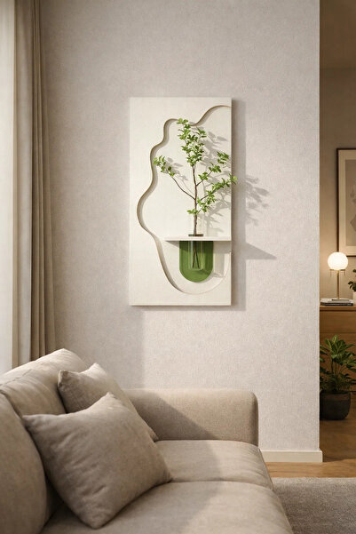MARIA HOMES Abstract 3D Wall Art Decor with Glass Vase Greenery Minimalist Ho...