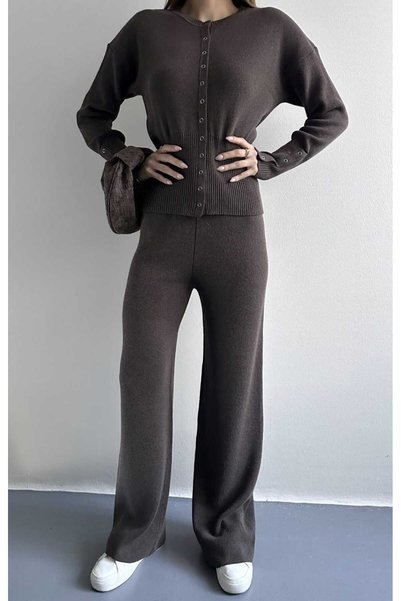 yeditepe fashion Snap Fastener Slim Cut Ella Knitwear Set