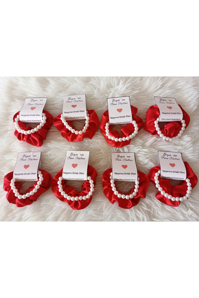 Kınamalzemecim Kına Hediyeliği İnci Detaylı Kırmızı Saten Toka 10’lu Set