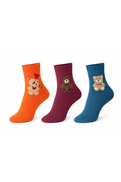 İpeksi 3 Pairs of Teddy Bear Patterned Organic Combed Cotton Tennis College S...