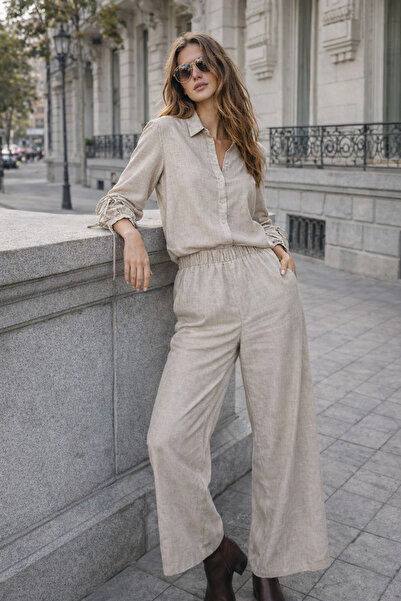 HAKKE Düğme Detaylı İkili Keten TAKIM