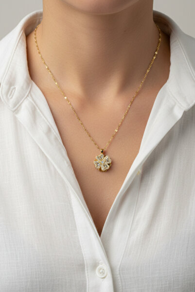 takimaster قلادة نسائية من الفولاذ مطلية بالذهب مرصعة بحجر الزركون على شكل ديزي