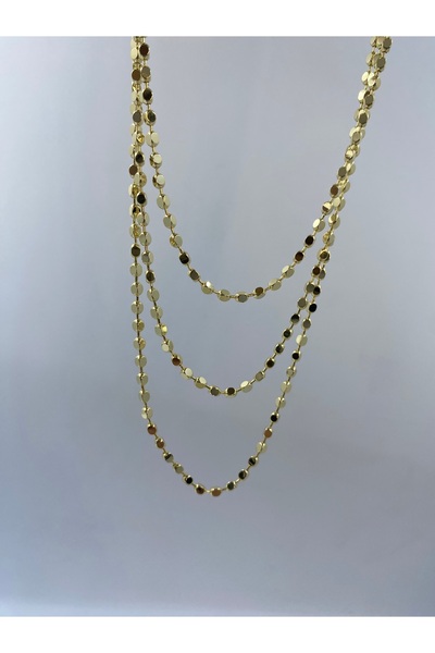 Byoz store 14K Altın Kaplama Ezme Zincir 3 Katmanlı Çoklu Kolye – Parlak Gold