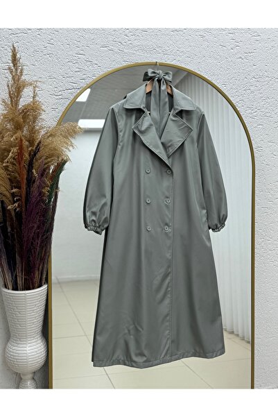 BENAHOLL Doredra Long Trench Coat with Elastic Sleeves and Buttons-Ek174 Mint