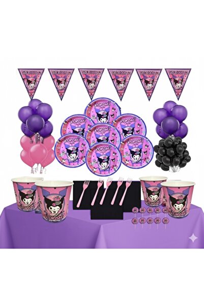 Yogi parti Kuromi Kız Çocuk Doğum Günü Parti Seti 16 Kişilik Sanrio Komple Or...