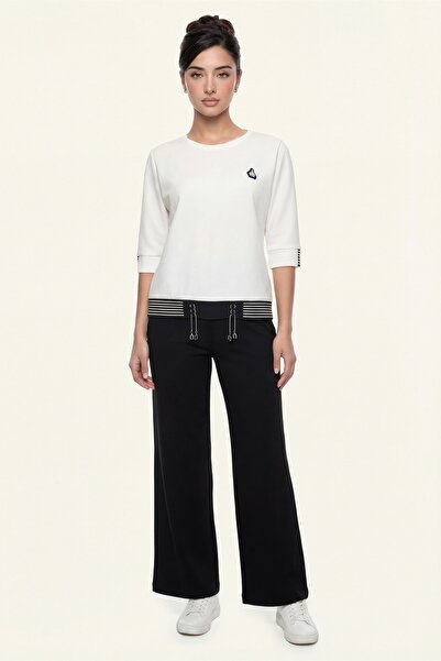 EXİTLİNE Women's White Seasonal Comfortable Fit Top and Bottom Set with Waist...