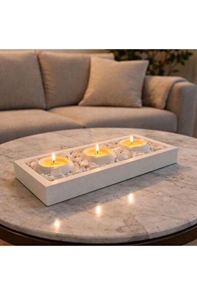 Betohome Design TEA LİGHT 3'LÜ MUMLUK DEKORATİF ÇAKIL TAŞLARI İLE MUMLUK SETİ