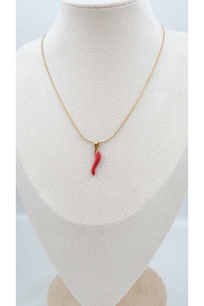 Jerie Gold Italian Lucky Horn Steel Necklace