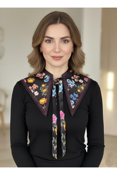 josef mariyy "Kadın Siyah Çiçek Desenli Vintage Stil & Aksesuar Fular"