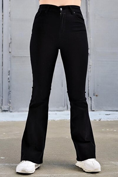 Livik Pantaloni din denim negri Olya pentru fete, cu picior larg, din lycra