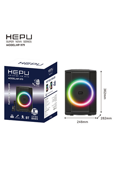 HEPU HP-979 8 İnç Bluetooth Partybox Hoparlör 40W Extra Bass Karaoke Mikrofonlu