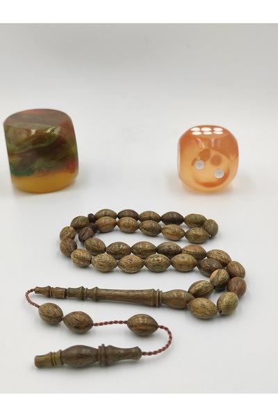 ALTUNTAŞ Artisanally Crafted Fragrant Pelesenk Wood Prayers Beads 8*12 mm wit...