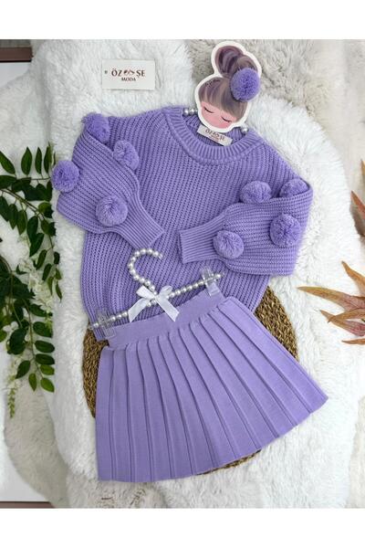 ÖZSEMODA Ponpon Kol Kazak Triko Takım