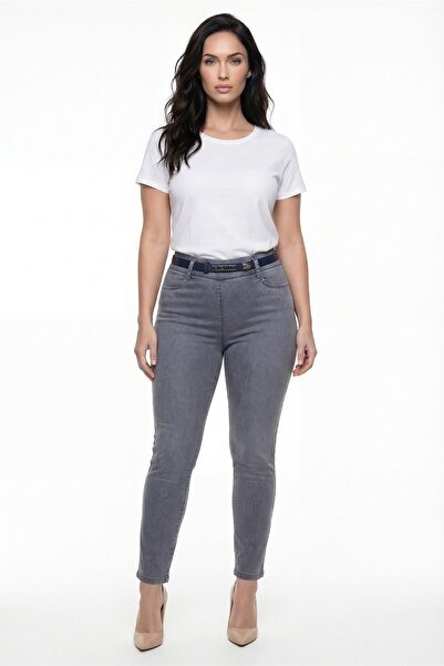 EXİTLİNE Women's Navy Blue Summer Slim Pants with Belt and Accessories