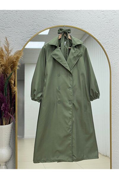 MİHRA STORE Doredra Long Trench Coat with Elasticated Sleeves and Buttons-Ek1...