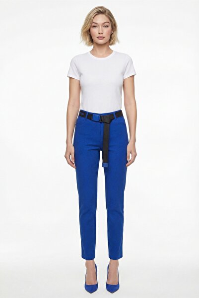 EXİTLİNE Women's Saks Summer Patterned Belted Trousers with Accessories