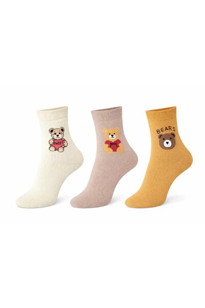 İpeksi 3 Pairs of Teddy Bear Patterned Organic Combed Cotton Tennis College S...